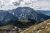 Blick auf die Gotzenalm und den Watzmann, Berchtesgadener Alpen, Bayern, Deutschland