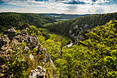 Ausblick vom Stiegelesfelsen, bei Fridingen, Naturpark Obere Donau, Oberes Donautal, Donau, Schwäbische Alb, Baden-Württemberg, Deutschland