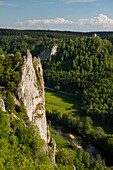 View from Stiegelesfelsen, near Fridingen, Obere Donau Nature Park, Upper Danube Valley, Danube, Swabian Alb, Baden-Württemberg, Germany