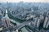 Aussicht vom Fernsehturm "West Pearl Tower" auf Großstadt Chengdu, Sichuan Provinz, China, Asien