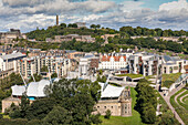 View over Scottish Parliament from Salisbury Crags, Scotland, UK