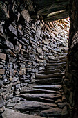 Stone stairs in round house Dun Carloway Broch on the Isle of Lewis, Outer Hebrides, Scotland UK