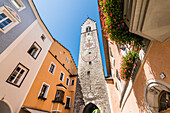 Street Neustadt, Zwölferturm, old town, Sterzing, South Tyrol, Alto Adige, Italy