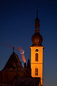 The Catholic Church in Kitzingen at the blue hour, Lower Franconia, Franconia, Bavaria, Germany, Europe