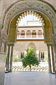Inner courtyard in the Alcazar Royal Palace in Seville, Andalusia, Spain