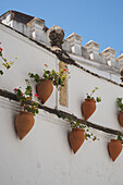 White villages, floral decorations in Arcos de la Frontera, Andalusia, Spain