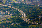 A42, Autobahnkreuz mit A59, Duisburg-Nord, Luftaufnahme, Deutsche Autobahn