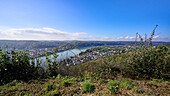 Blick von der Erpeler Ley auf Erpel am Rhein, Rheinland-Pfalz, Deutschland