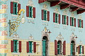 Lüftlmalerei an Hausfassade, Oberaudorf, Rosenheim, Oberbayern, Bayern, Deutschland 