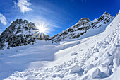 Avalanche snow in the Watzmannkar, Watzmannkar, third Watzmannkind, Berchtesgaden Alps, Berchtesgaden National Park, Upper Bavaria, Bavaria, Germany