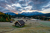 Sunrise at Geroldsee with Karwendel Mountains, Klais, Werdenfelser Land, Bavaria, Germany
