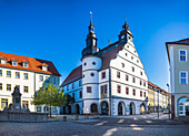 Market square and town hall in Hildburghausen, Thuringia, Germany