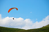 Paraglider pilots over the Danish dunes