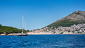View from the sea to the old town of Dubrovnik, Dalmatia, Croatia.