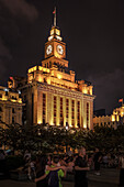 Illuminated, colonial building, The Bund, Shanghai, People's Republic of China, Asia