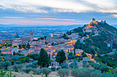 Sunset with a view to Rocca Maggiore Castle in Assisi, Perugia Province, Umbria, Italy