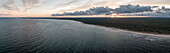 Coastal panorama at Lyckesand beach on the island of Oland in the east of Sweden from above in sunset