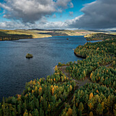 Landscape with forest and lake in Jämtland in Sweden