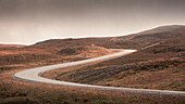 Road curves of the Wilderness Road, on the Vildmarksvagen plateau in Jämtland in autumn in Sweden