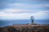Globe on the North Cape, landmark, Arctic Ocean, Barents Sea, Norway, Europe