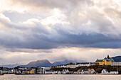 View of Alesund with the rock formations of Moere and Romsdal, Art Nouveau town, Norway, Europe