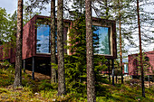 Holzcontainer im Wald, Arctic Tree House Hotel, Rovaniemi, Finnland