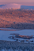 Blick vom Kuertunturi, Wanderung zum Kuertunturi, Landschaft bei Äkäslompolo, Äkäslompolo, Finnland