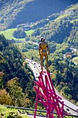 Art by Peter Senoner and Autobahn near Chiusa, Isarco Valley, South Tyrol, Italy