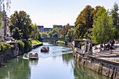 Ljubljana; Fluss Ljubljanica; Sentjakobski most; Bootstour; Boote, Slowenien
