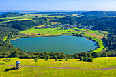 Aerial view of the Meerfelder Maar, Eifel, Rhineland-Palatinate, Germany