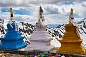 Tschörtengruppe on the Khardong Pass, second highest motorable pass in the world, Ladakh, Indian Himalayas, Jammu and Kashmir, North India, India, Asia