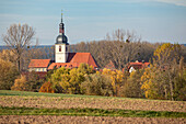 View of Wiesenbronn in autumn, Kitzingen, Lower Franconia, Franconia, Bavaria, Germany, Europe