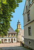 Fachwerkhäuser im historischen Zentrum von Augustusburg, Sachsen, Deutschland