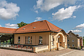 Entrance to the funicular from Augustusburg Castle to Erdmannsdorf in the Ore Mountains, Saxony, Germany