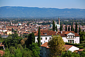 Vicenza; Panorama from the Piazzale della Basilica di Monte Berico, city view with Basilica Palladiana and Duomo Santa Maria Maggiore