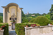 Vicenza; Villa Valmarana ai Nani, La Quinta Scenica, Ausblick auf Madonna di Monte Berico, Venetien, Italien