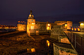 The Ville Close of Concarneau at night at low tide, Brittany, France