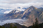 View of Jochberg in the Bavarian Alps in late autumn, Kochel am See, Bavaria, Germany
