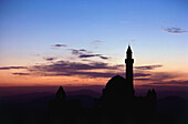 Silhouette of a mosque at dusk, Ishak Pasha Palace, Dogubeyazit, Turkey