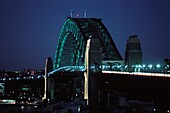 Sydney Harbor Bridge lit up at night, Sydney Harbor, Sydney, New South Wales, Australia