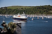 Kreuzfahrtschiff mit anderen Booten im Hafen, Dartmouth, Devon, England
