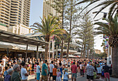 Crowd of people in the streets of Surfers Paradise town