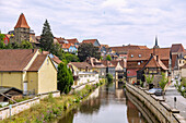 Kronach, Obere Stadt, city view from the bridge over the Hasslach
