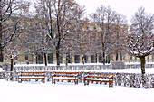 Munich; courtyard garden; Marstall, park benches