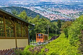 Heidelberg, Bergstation der Königstuhlbahn, und Standseilbahn, Baden-Württemberg, Deutschland