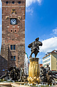 Nürnberg, Ludwigsplatz, Ehebrunnen, Weißer Turm, Elisabethkirche, Bayern, Deutschland