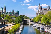 Ottawa, Parliament Hill; Canal Rideau, Château Laurier, view from National Arts Centre