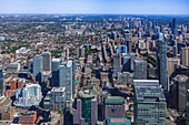 Toronto, city panorama with Entertainment District and Financial District, view from CN Tower to the north