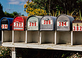 Row of letterboxes in rural setting