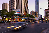 Surfers Paradise traffic and lights in evening